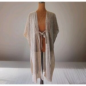 Jovie Knit Cardigan Size L Crochet Knit Lightweight Tie Front Neutral Boho‎